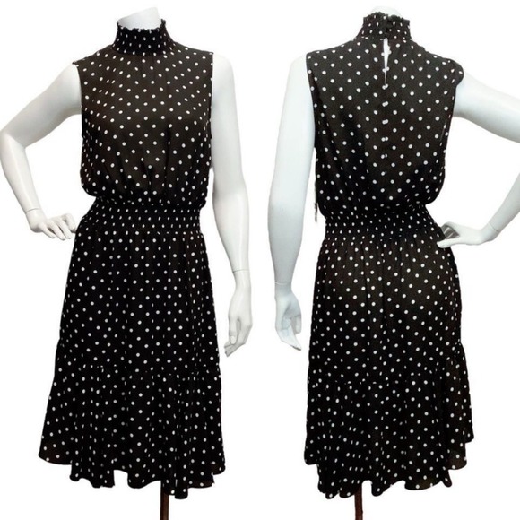 NANETTE Lepore Women's Sz 4 Polka Dot Black White Sleeveless Ruffle Hem Dress - Picture 1 of 10